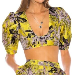 Camila Coelho Kahlo Yellow Floral Crop Top and Short Set